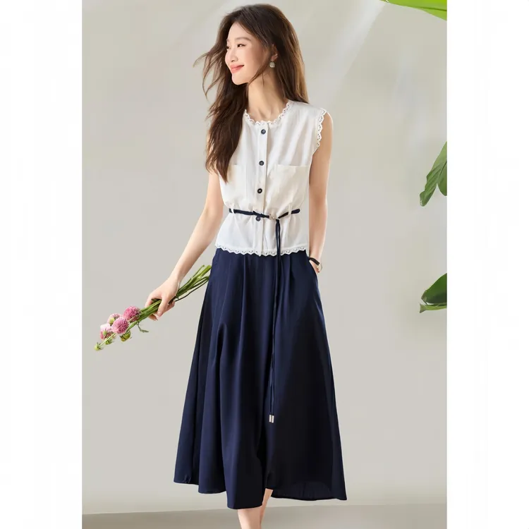 2025夏季新款法式无袖上衣半身裙显瘦两件套气质时尚职业套装女薄