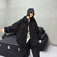 大码女装长袖连帽外套120斤到260斤mm宽松遮肉显瘦工装风上衣秋季