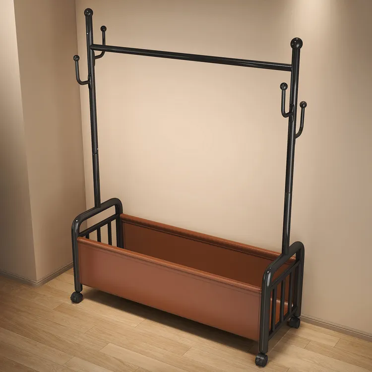 晾衣架落地立式多功能衣帽架轻奢可移动挂衣架子客厅收纳篮衣服架商品图