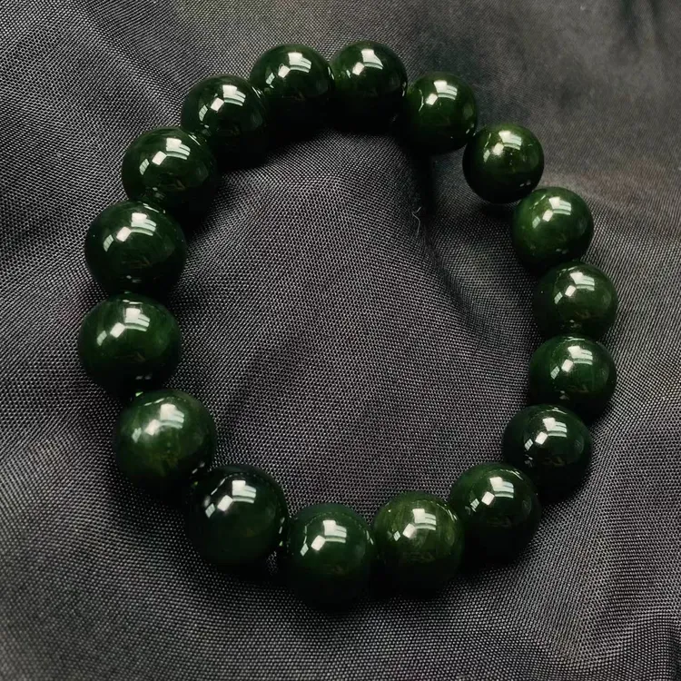 天然和田玉碧玉菠菜绿12mm左右基本无矿点细料手串