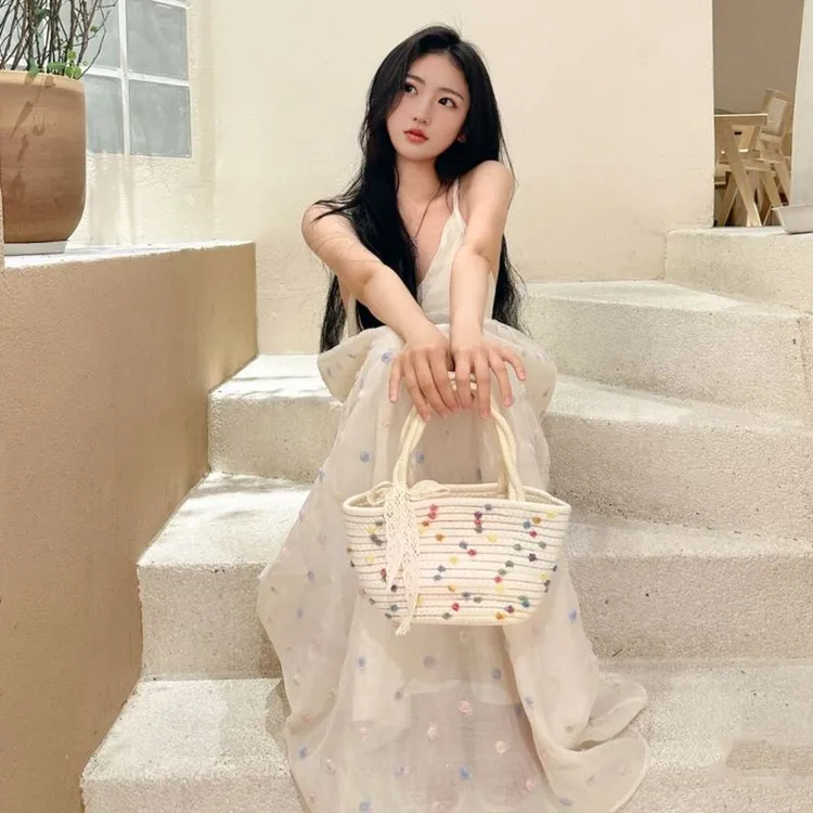 温柔风绝美小裙海边度假连衣裙气质仙女雪纺吊带长裙子夏季2025年