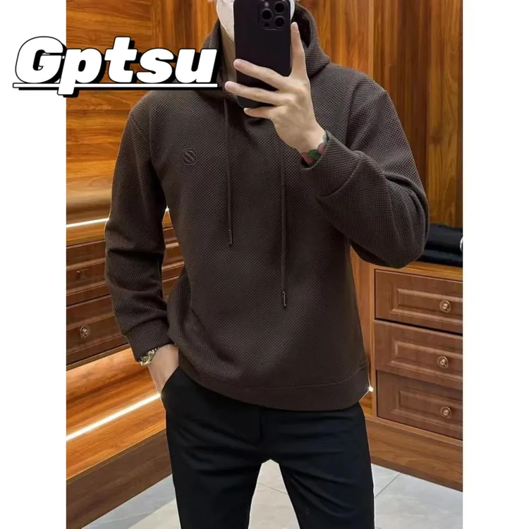 GPTSu春秋卫衣男新款高端轻奢百搭休闲商务净版纯色连帽卫衣长袖
