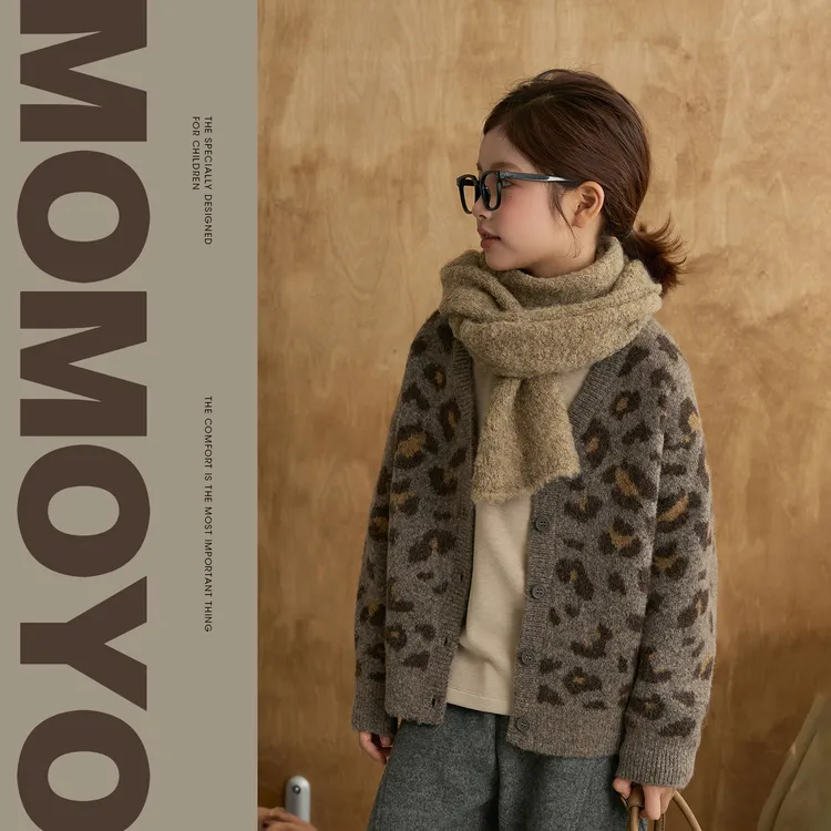 【烟熏豹】豹纹提花保暖亲子针织毛衣开衫外套 8971D