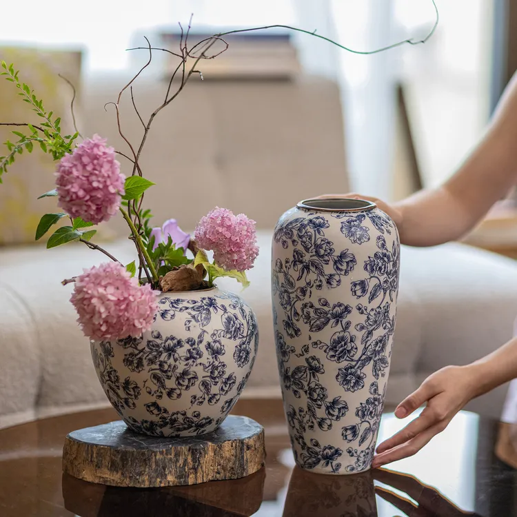 掬涵中式复古青花瓷陶瓷花瓶客厅插花器水培鲜花陶罐花器桌面摆件