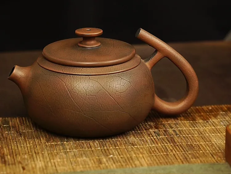 建水紫陶紫砂叶脉纹小容量精美西施壶飞把容量约汉瓦壶150ML茶具