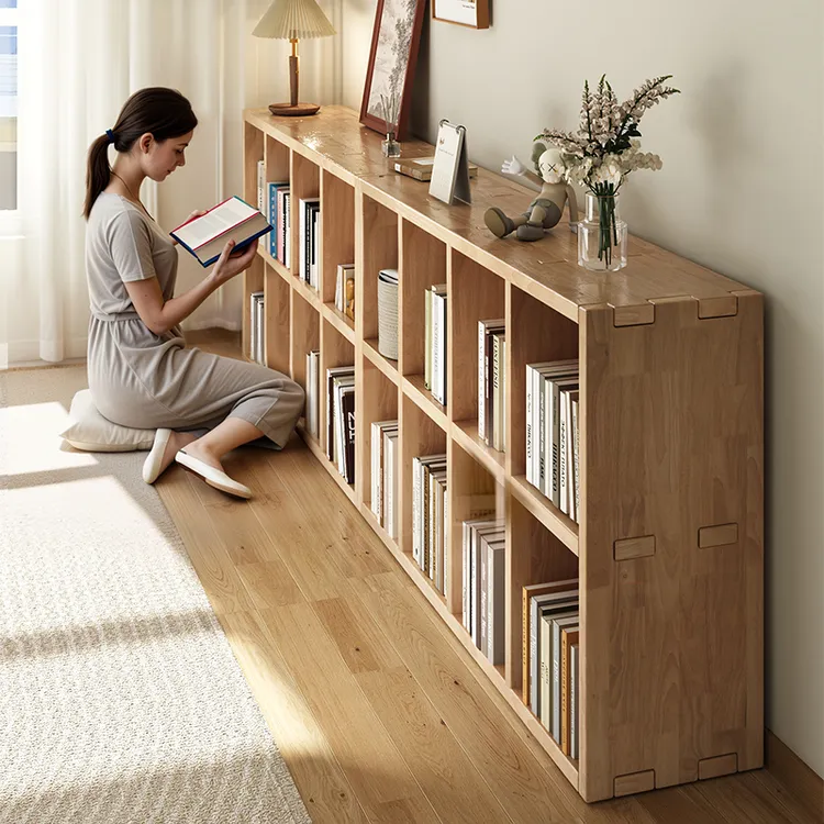 实木书架落地置物架一体靠墙书柜儿童家用储物柜幼儿园收纳格子柜