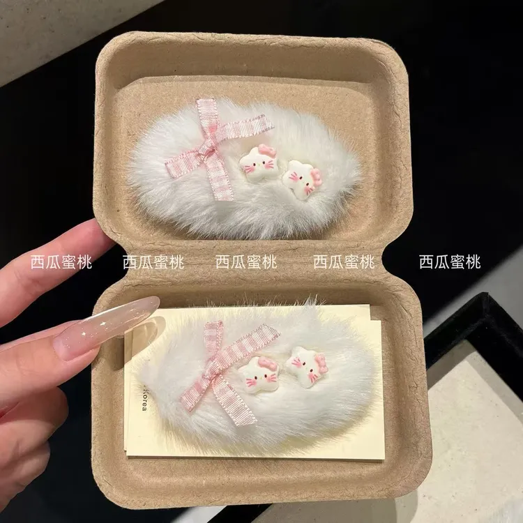 秋冬ins毛绒KT猫发夹毛茸茸星星卡通BB可爱发卡少女甜美发饰刘海
