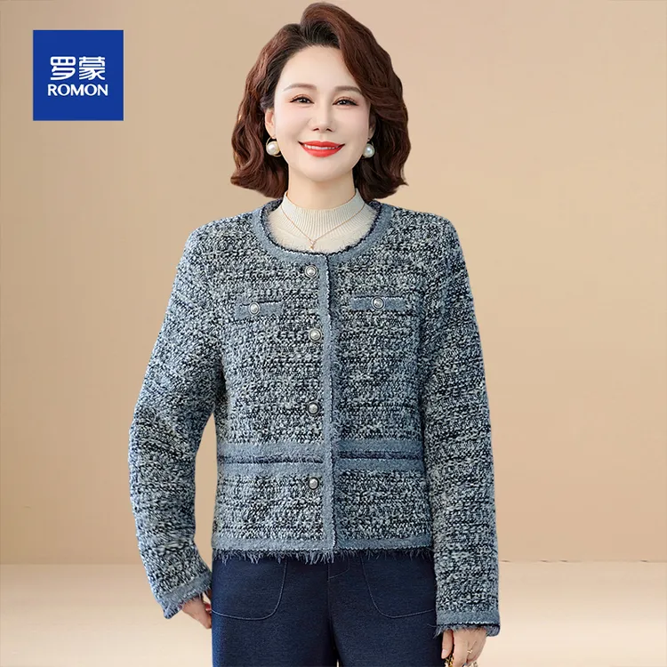 罗蒙小个子妈妈秋装外套气质小香风开衫2025新款中老年春秋上衣女