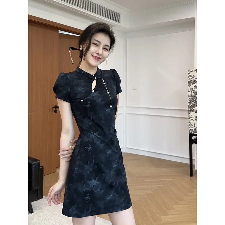 张阿星兰亭入梦新中式国风蝴蝶暗纹修身显瘦连衣裙W425Q08075