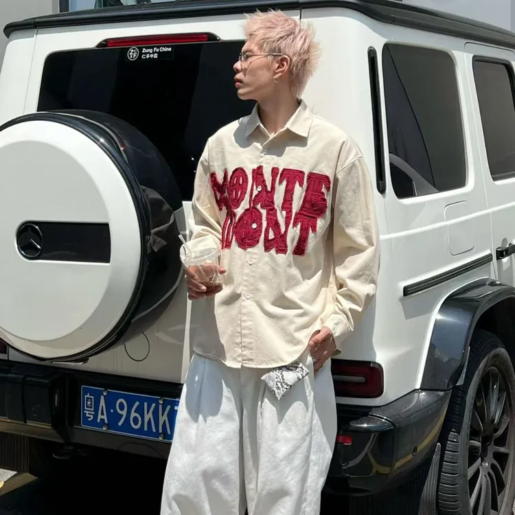 复古纯色长袖抗皱对襟ins衬衫上衣宽松夏季秋季时尚休闲港风风格