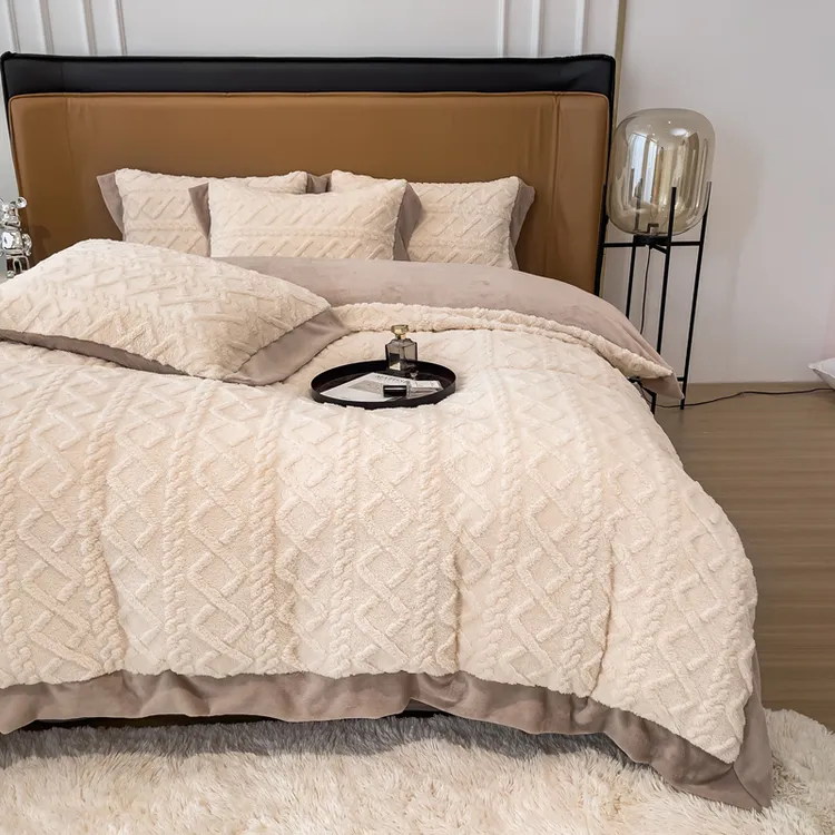 富安娜ins轻奢冬季牛奶绒四件套加厚宝宝绒被套床单笠双面珊瑚绒4