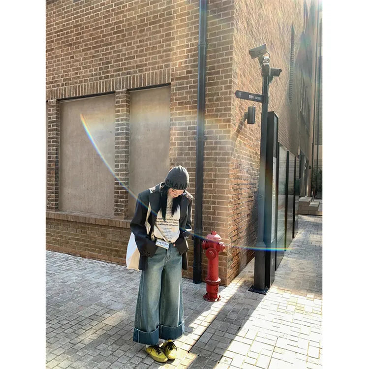 2025春季新款时尚韩系白色内搭高级感长袖西装外套高腰百搭阔腿裤