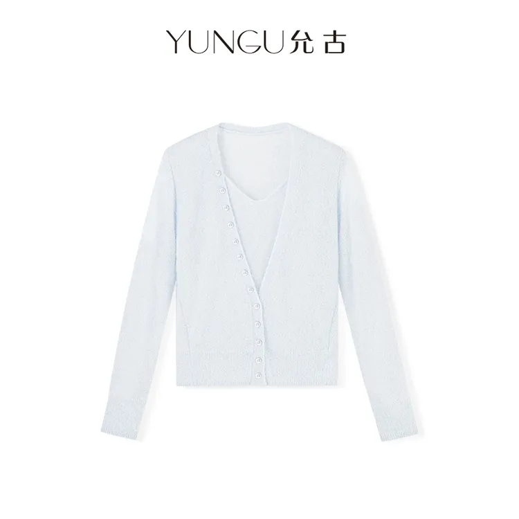YUNGU允古【云朵秋日】羊驼绒●绵羊毛设计感假两件针织衫秋亮丝毛衣