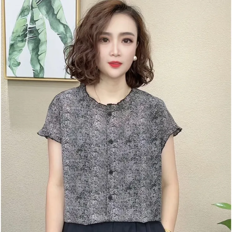 2025夏季新款气质时尚休闲减龄圆领薄款短袖T恤#75471