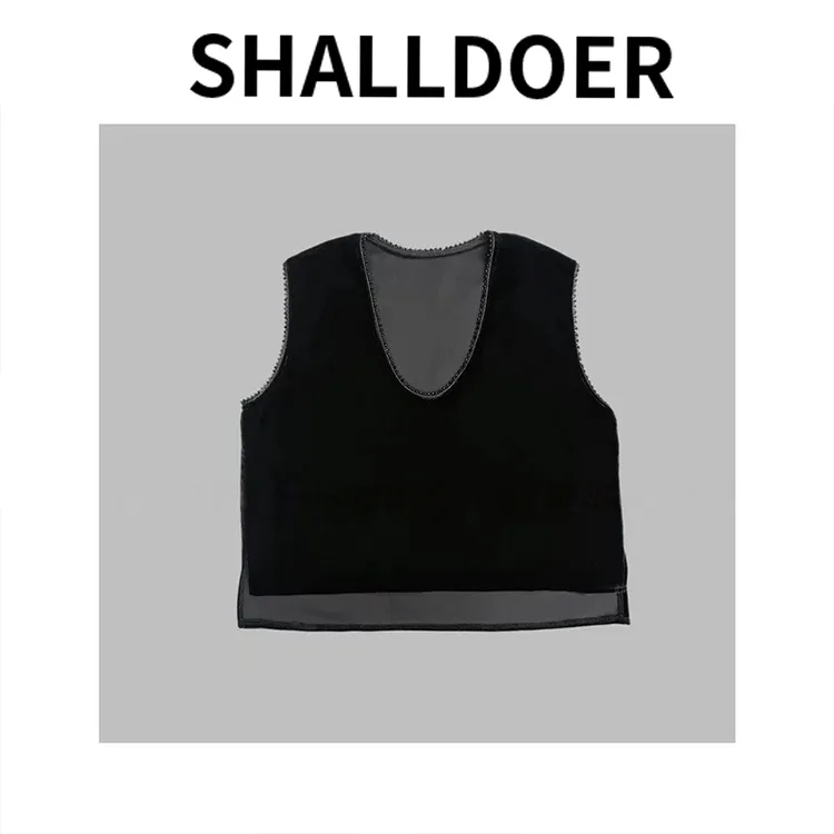 2025秋季气质U领拼接装饰丝绒叠穿无袖马甲设计感小众潮流女士