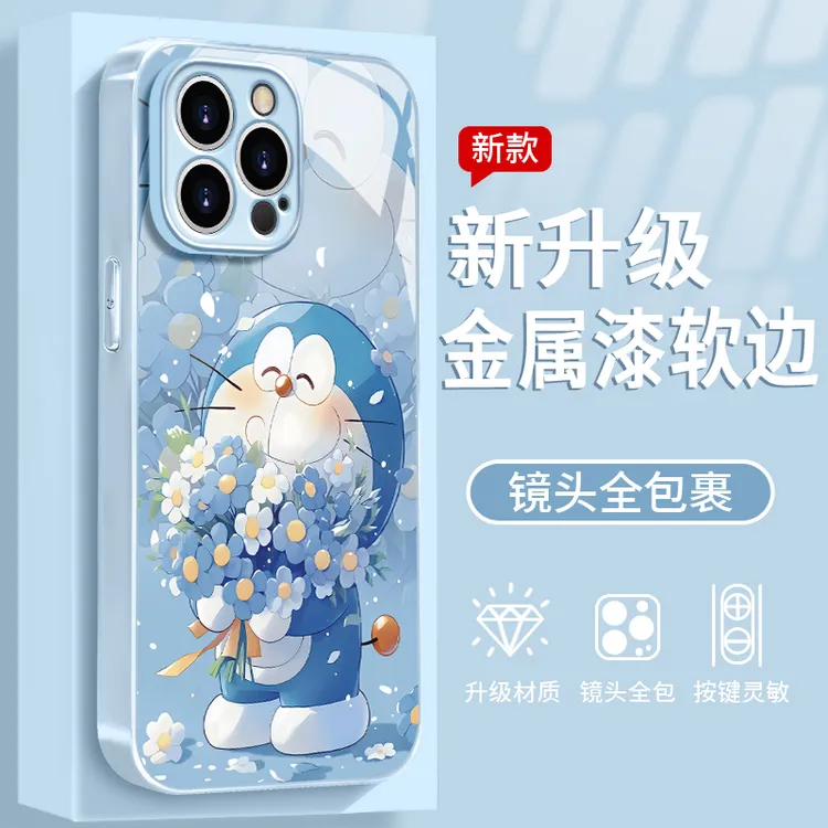 哆啦A梦适用于苹果/华为/vivo/oppo/小米手机壳金属漆玻璃女款ins