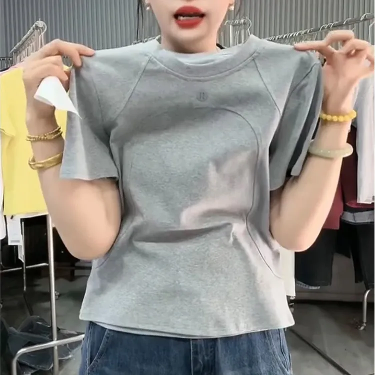 简约设计感修身正肩短袖T恤2026春夏新款女宽松百搭时尚圆领上衣商品图
