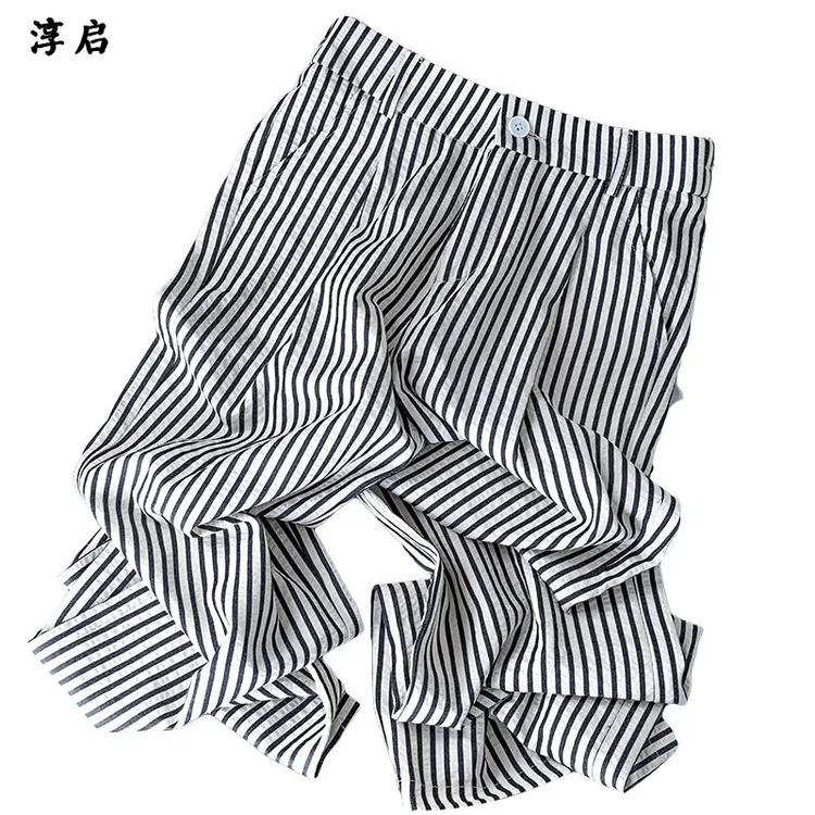 淳启夏季竖条纹休闲阔腿裤女薄款2025年新款显瘦小个子窄版直筒裤
