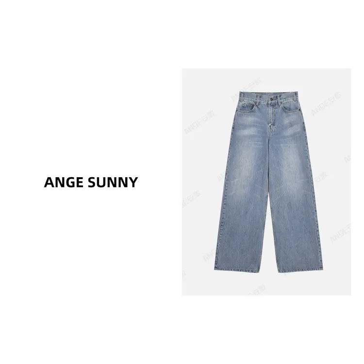ANGE SUNNY【凯旋门阔腿牛仔裤】水洗做旧直筒牛仔裤时尚新款