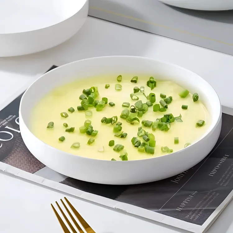 8英寸窝盘餐具4只平盘子家用蒸蛋陶瓷装炒菜盘子深盘家用深盘菜盘