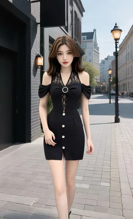 夏季新款黑色V领短袖露肩修身收腰包臀连衣裙女小众设计时尚高级