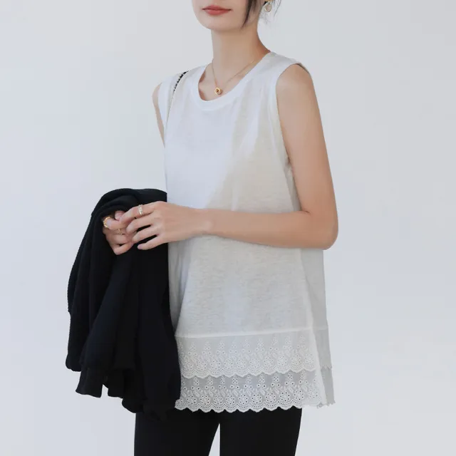 雪花棉吊带背心女内搭白色打底卫衣叠穿遮屁股花边屁帘芭蕾风上衣