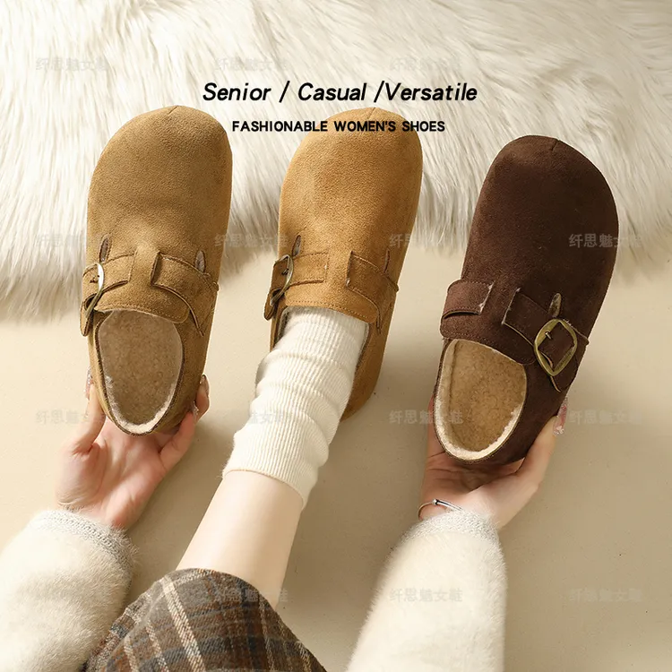 加棉厚底5CM勃肯鞋女2025新款冬季保暖棉鞋毛毛勃肯鞋8061-1