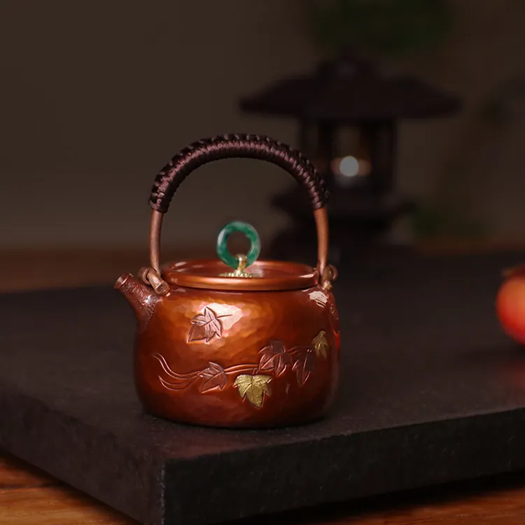 纯紫铜泡茶壶茶具铜壶纯手冲泡壶加厚高端茶壶手工茶壶枫叶铜茶壶商品图