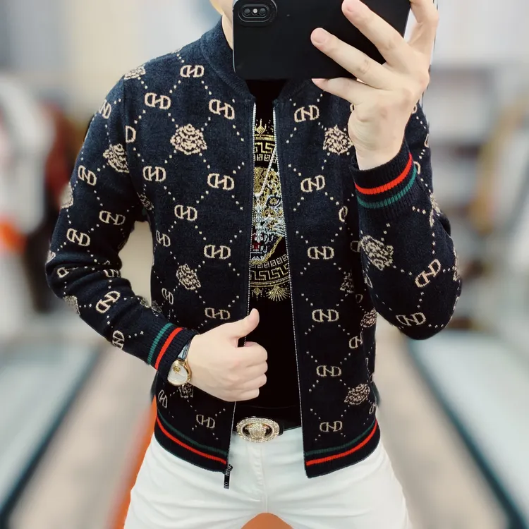 阿凯严选  高品质2025新款针织毛衣提花男士不起球不褪色修身外套