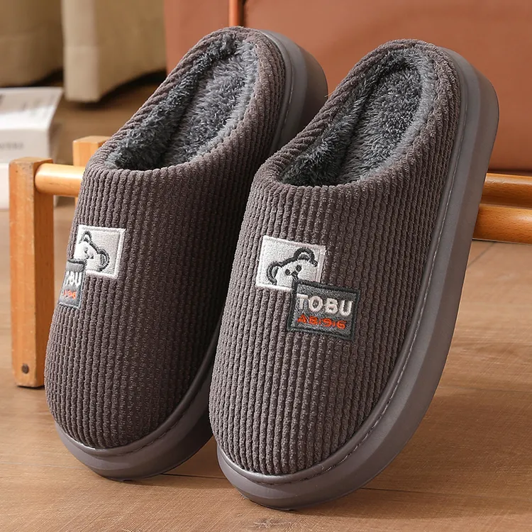 男士棉拖鞋秋冬季2025新款室内家居用保暖防滑大码厚底毛绒棉拖鞋