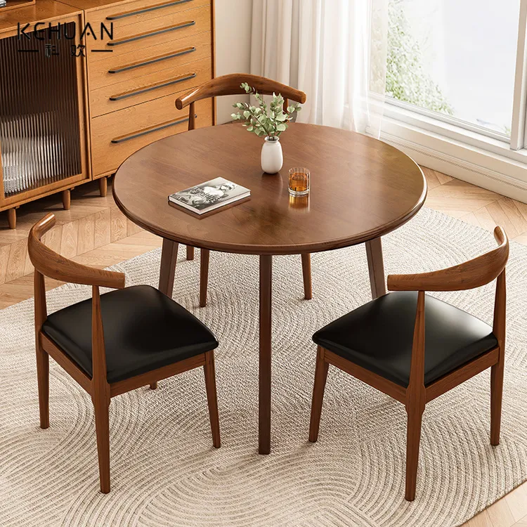 全实木小圆桌家用小户型圆形餐桌椅组合阳台茶几现代简约洽谈茶桌
