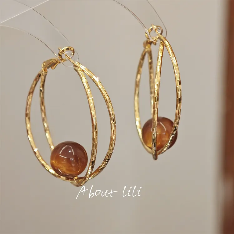 铜合金耳饰 简约气质交叉圆圈耳圈大耳环女复古设计感耳坠耳饰