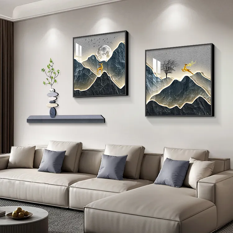 高端新款侘寂风客厅装饰画沙发背景墙画入户玄关走廊过道山水画