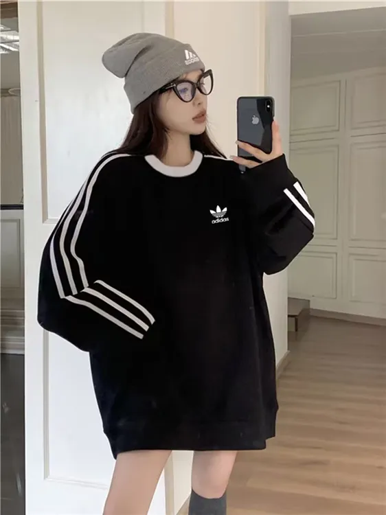 阿迪精选三叶草长袖圆领卫衣情侣卫衣休闲宽松圆领打底衫情侣T恤