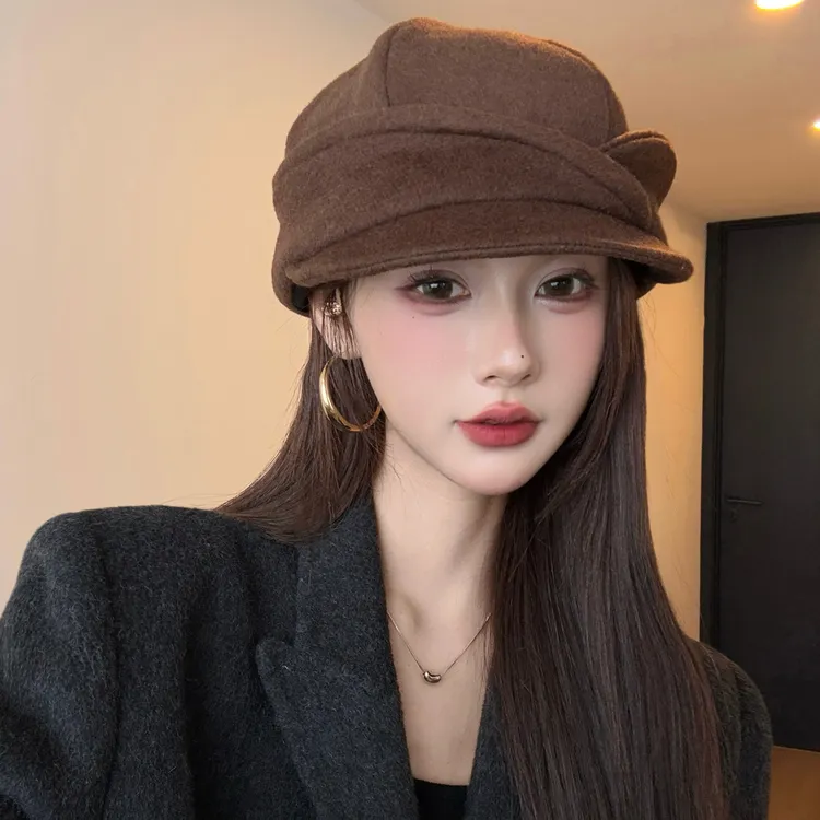 小众设计感毛呢鸭舌帽女秋冬新款百搭显脸小保暖时尚高级感贝雷帽