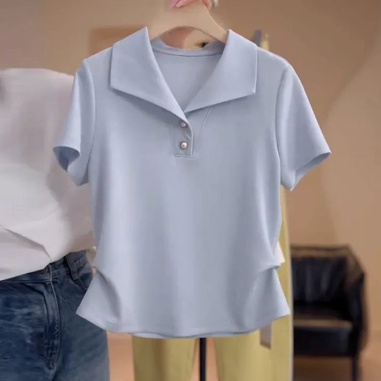 高含棉高级感气质褶皱收腰短袖t恤女2025年夏季新款减龄百搭上衣