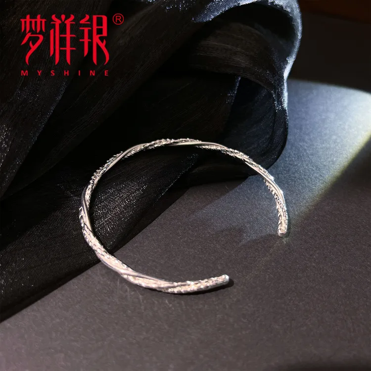 足银手镯 女民族风原创设计圈口可调节气质单圈混搭风简约素圈