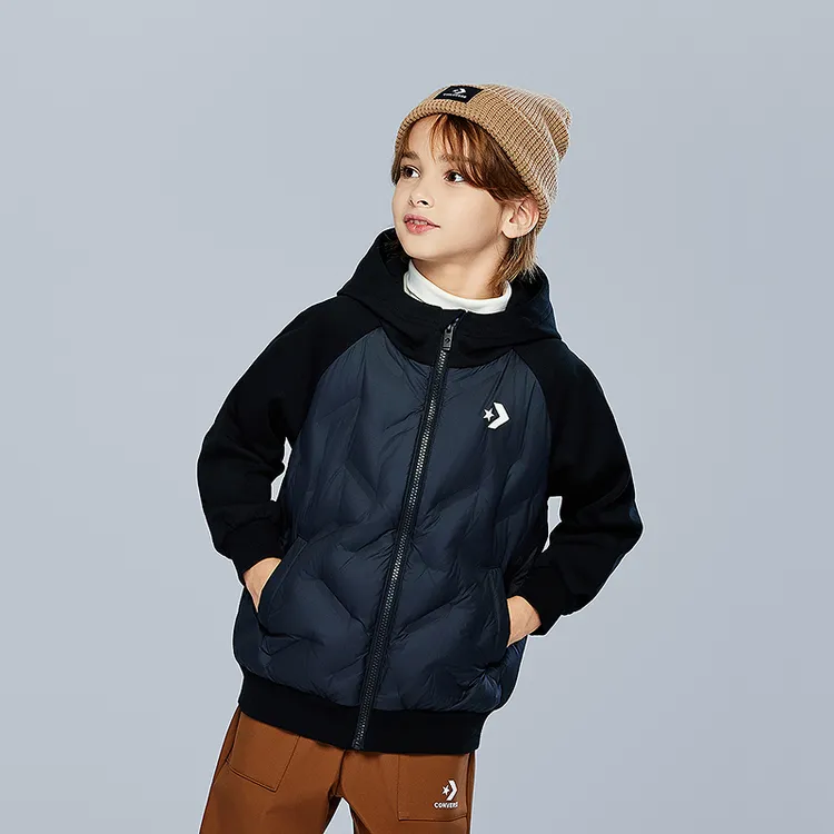 Converse匡威儿童童装羽绒服90绒保暖冬季运动连帽拼接加厚J078