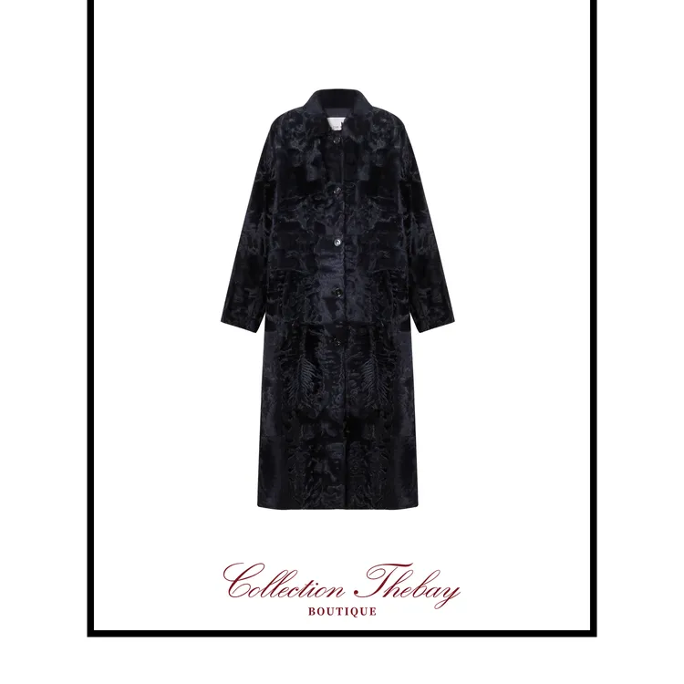 TheBay【极光之裘】100%象羔毛肋骨花纹长款外套Bay2SDZR0507