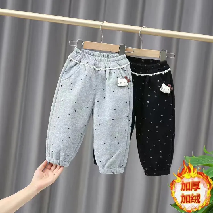 女童加绒裤子2025新款女小童束脚休闲长裤女孩百搭一体绒加绒卫裤
