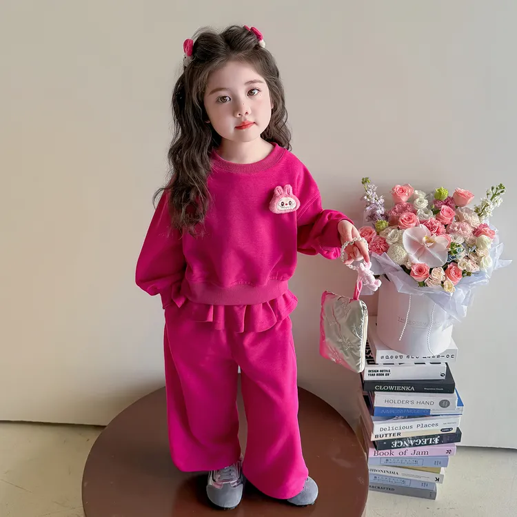 女童秋装休闲套装2025新款洋气儿童卡通卫衣秋季女宝宝运动两件套