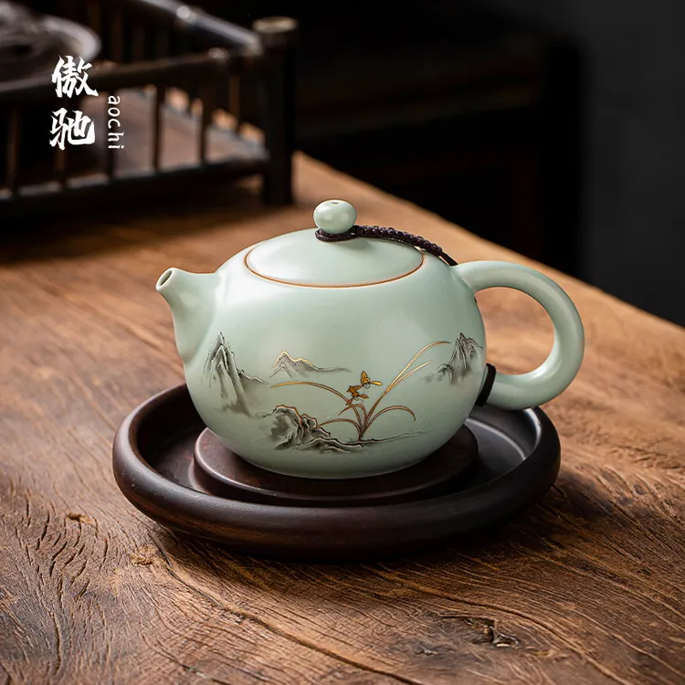 傲驰天青汝窑大号西施壶陶瓷茶具家用喝茶泡茶壶单壶高档开片汝瓷