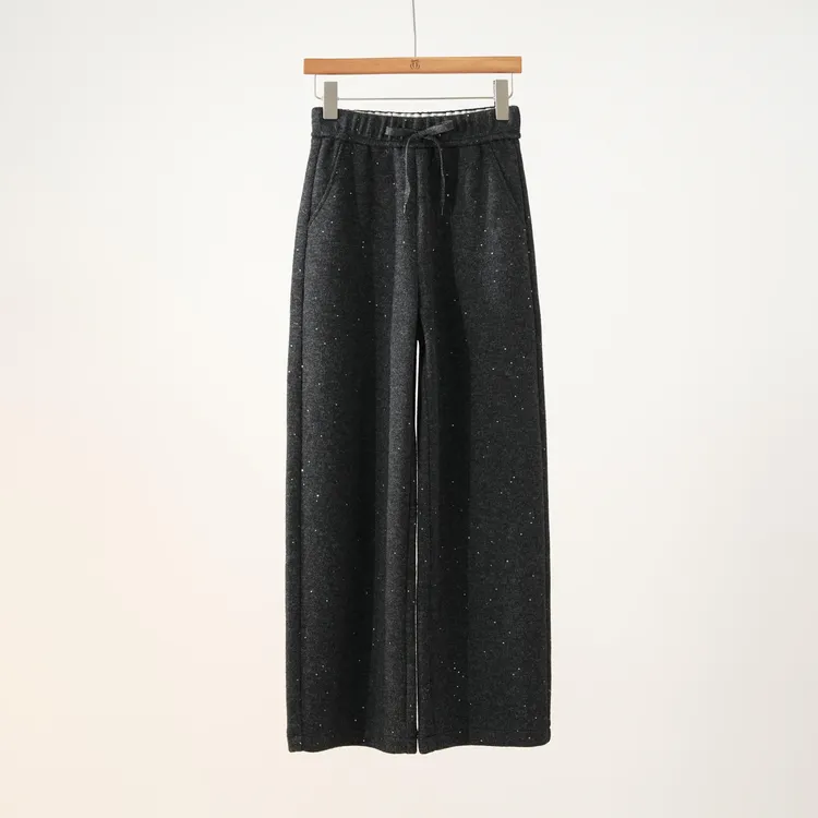 西子/【揽星辰】羊毛亮片纱混纺松紧抽绳高腰百搭长裤/KZXS0512