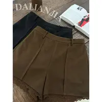 晶咕佳佳【摩登罗曼史】大裤腿拼蕾丝立体线毛呢短裤显瘦高腰时尚