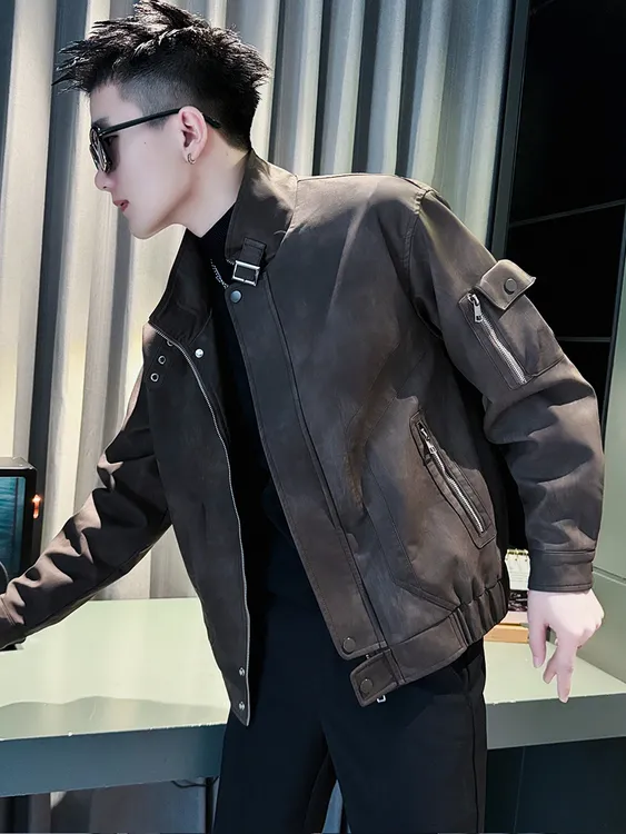 春秋款痞帅风炸街皮衣男士机车皮夹克2025新款修身韩版高级感外套