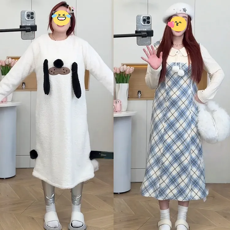  法式假两件连衣裙女早秋新款显瘦减龄气质格纹针织拼接娃娃领裙