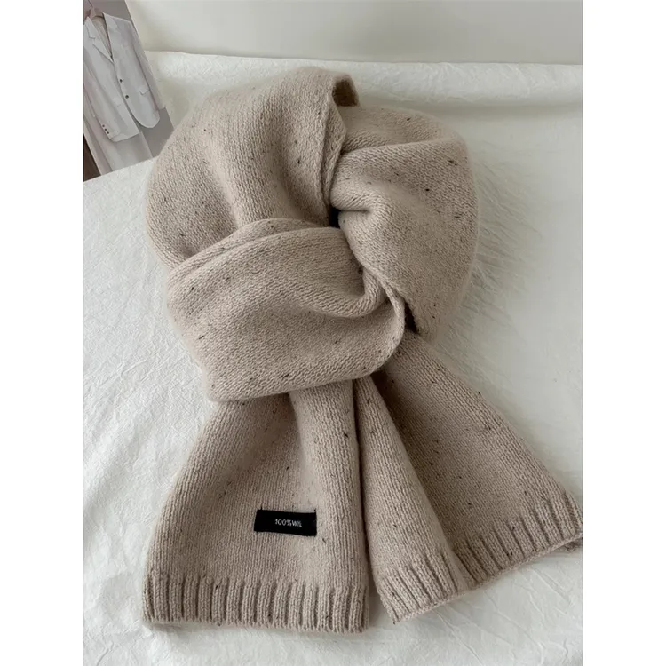夹花芝士点点澳洲纯羊毛围巾保暖针织围巾百搭男女围脖生日礼物
