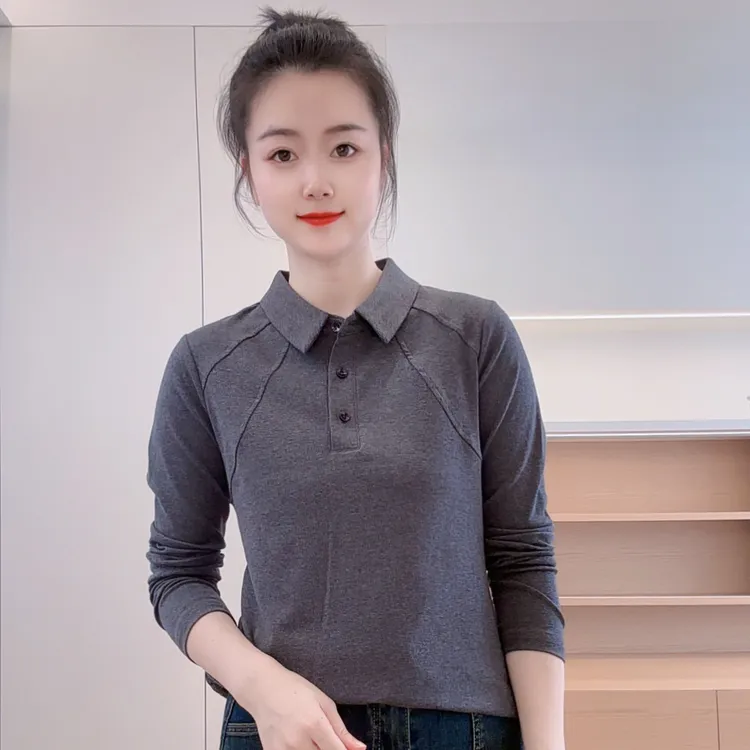 秋季新款纯色衬衫领上衣8681款