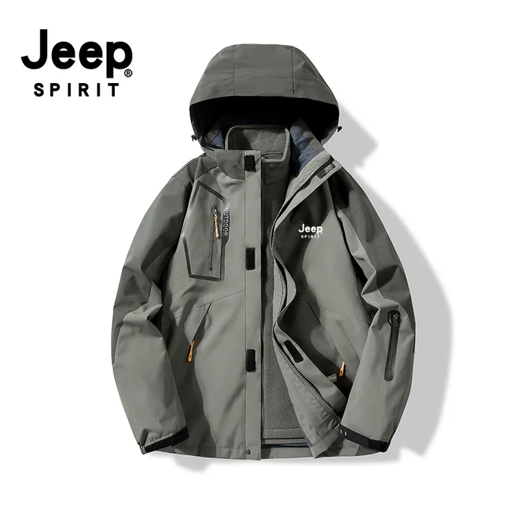 JEEPSPIRIT吉普冲锋衣男女三合一可拆卸户外防风防水加绒加厚外套