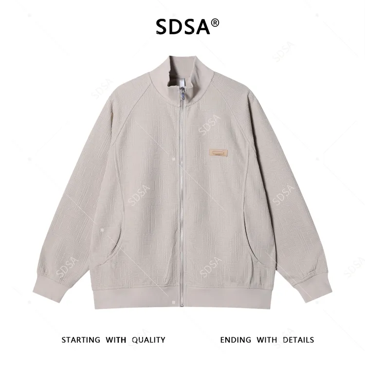 SDSA男士秋冬新款痞帅男装纯色纹路设计立领拉链开衫夹克百搭时尚